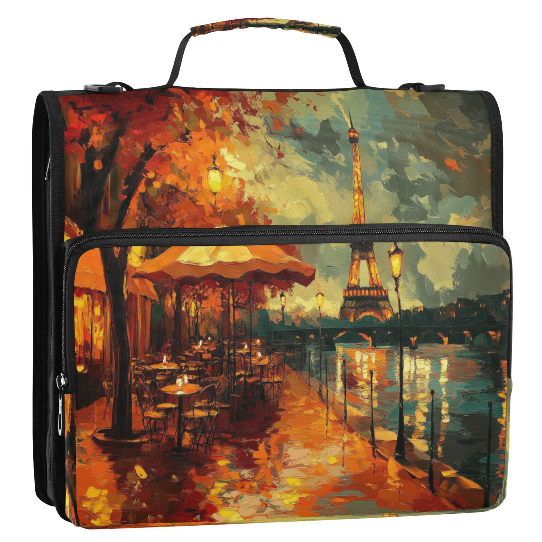 YAZAOO Zipper Binder trapper keeper Documents Organized Design Paris Street Evening Scene Printed