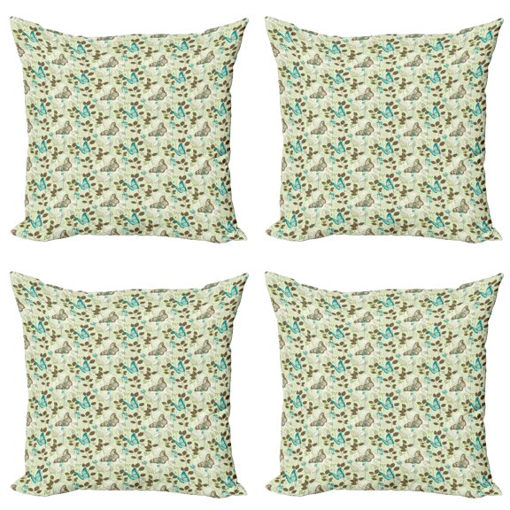 Ambesonne Abstract Throw Pillow Cover 4 Pack, Monarch Butterfly and Palm, 24", Teal Green Brown