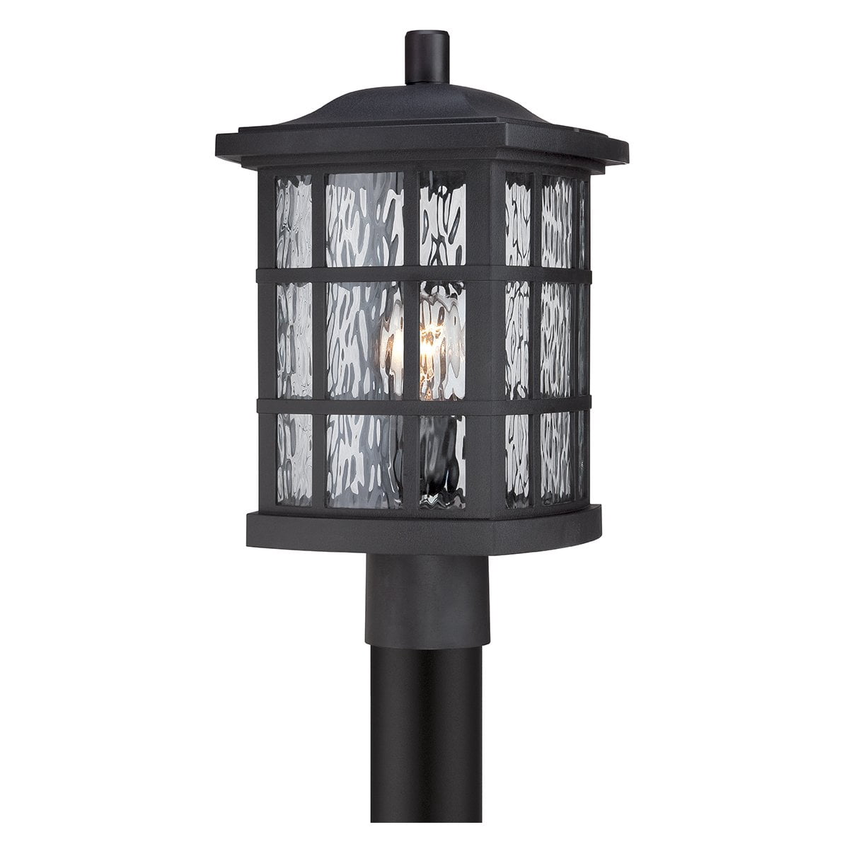 Urban Ambiance Luxury Craftsman Outdoor Post Light, Medium Size: 16.5"H x 9.5"W, with Tudor Style Elements, Highly-Detailed Design, High-End Black Silk Finish and Water Glass, UQL1246
