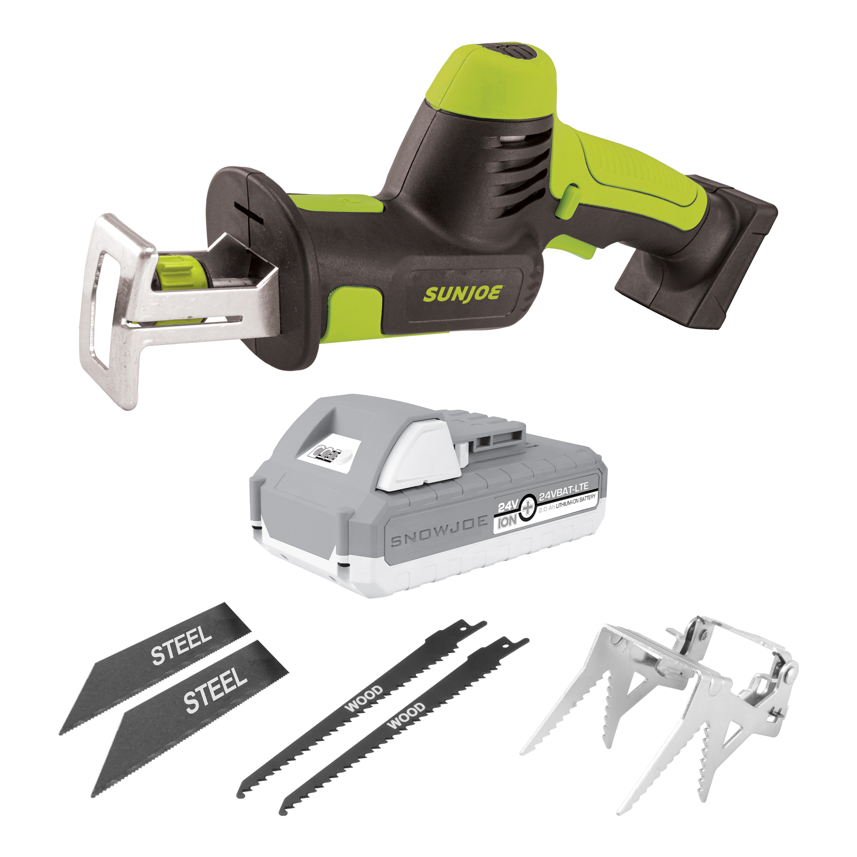 Sun Joe 24V Cordless Handheld Reciprocating Saw Kit, 4 Cutting Blades, 2.0-Ah Battery + Charger, For Wood & Metal - image 2 of 8