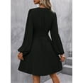 thumbnail image 3 of Women's Fall A-Line Midi Dress V-Neck Long Lantern Sleeve Elastic Waist Ruffle Flowy Swing Spring Dresses, 3 of 6