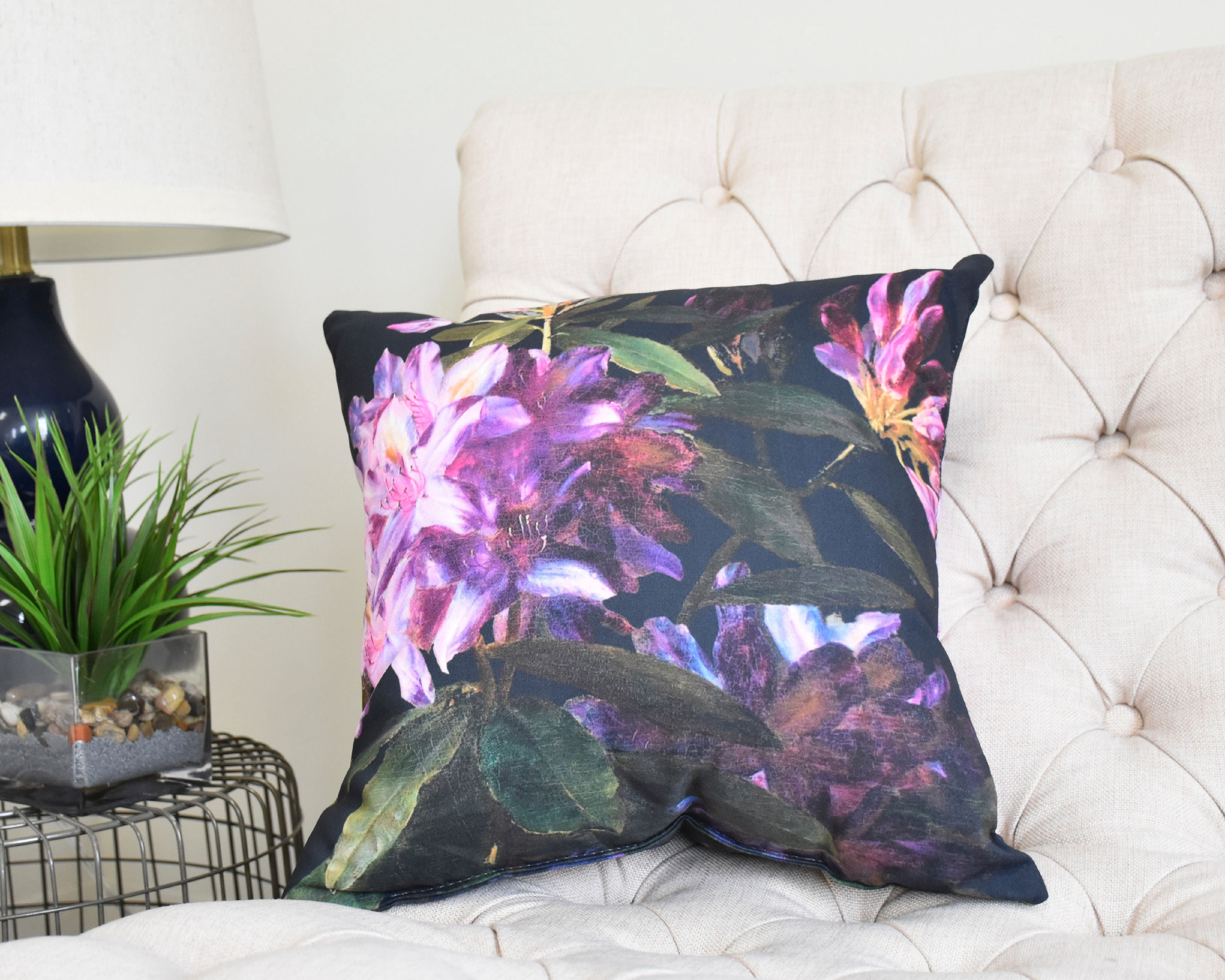 Floral Dream 18 Inch Black Floral Print Decorative Throw Pillow