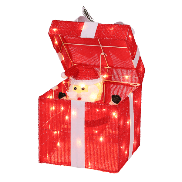 Christmas Lighted Gift Box Decoration, 60 Warm White LED Lights, Weather-Resistant Metal & Waterproof Fabric, Easy Setup for Home, Yard, Patio