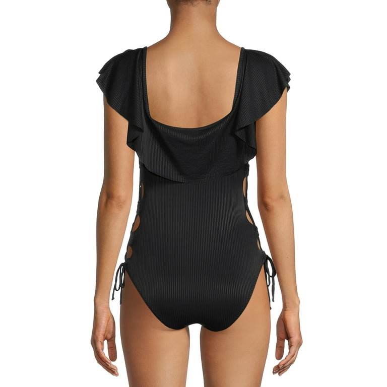 YMI Ribbed Off the shoulder Ruffled Flounce One Piece Walmart