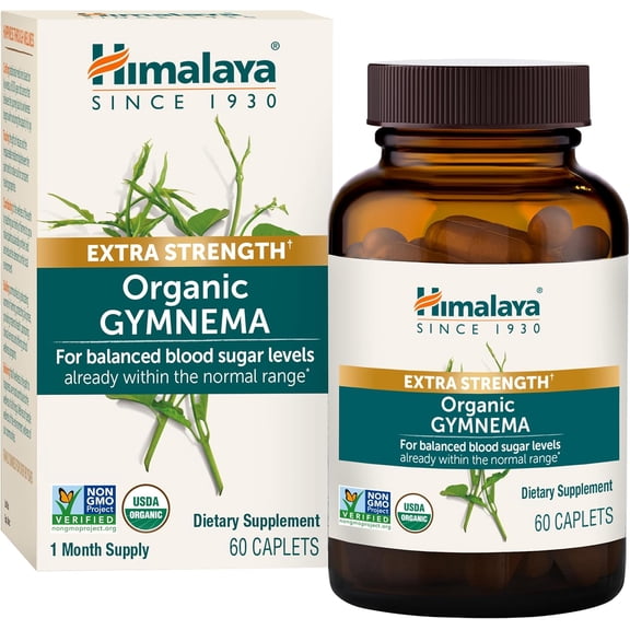 Himalaya Extra Strength Organic Gymnema Sylvestre, 30 Day Supply - Herbal Metabolism Support - USDA Organic, Additive Free, Non-GMO, Vegan, Gluten Free, 1,085 mg, 60 Caplets