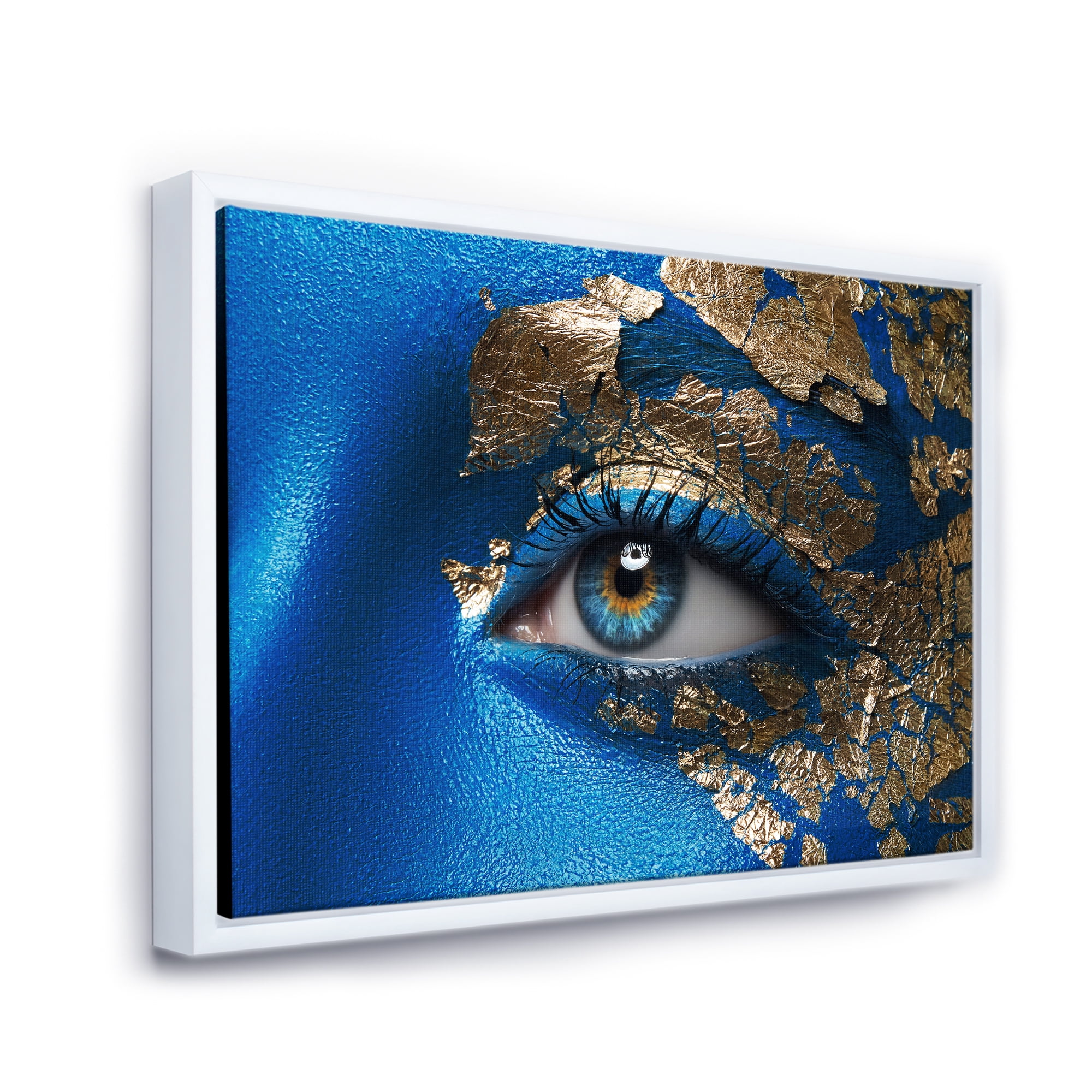 Portrait of A Young Woman Model With Blue Make-Up 32 in x 24 in Framed Photography Canvas Art Print, by Designart