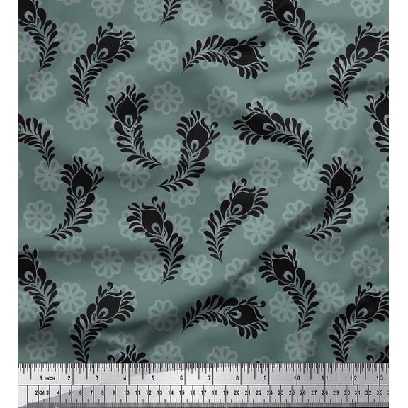 Soimoi Poly Georgette Fabric Floral & Peacock Feather Printed Craft Fabric by the Yard 42 Inch Wide