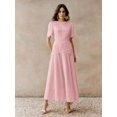 thumbnail image 3 of Pink Eyelet Lace Puff Sleeve A-Line Maxi Dress With Scalloped Neck, 3 of 7