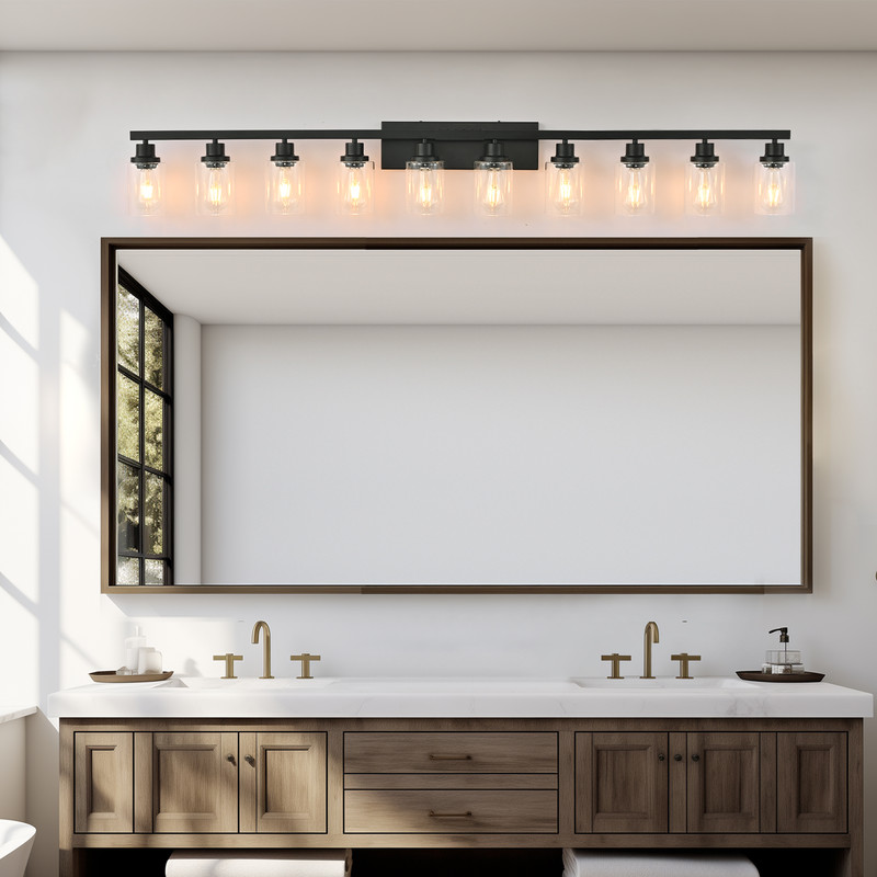 65.4" Matte Black 10-Light Vanity Light Fixture – Modern Bathroom Wall Sconce for Mirror, Bedroom & Living Room