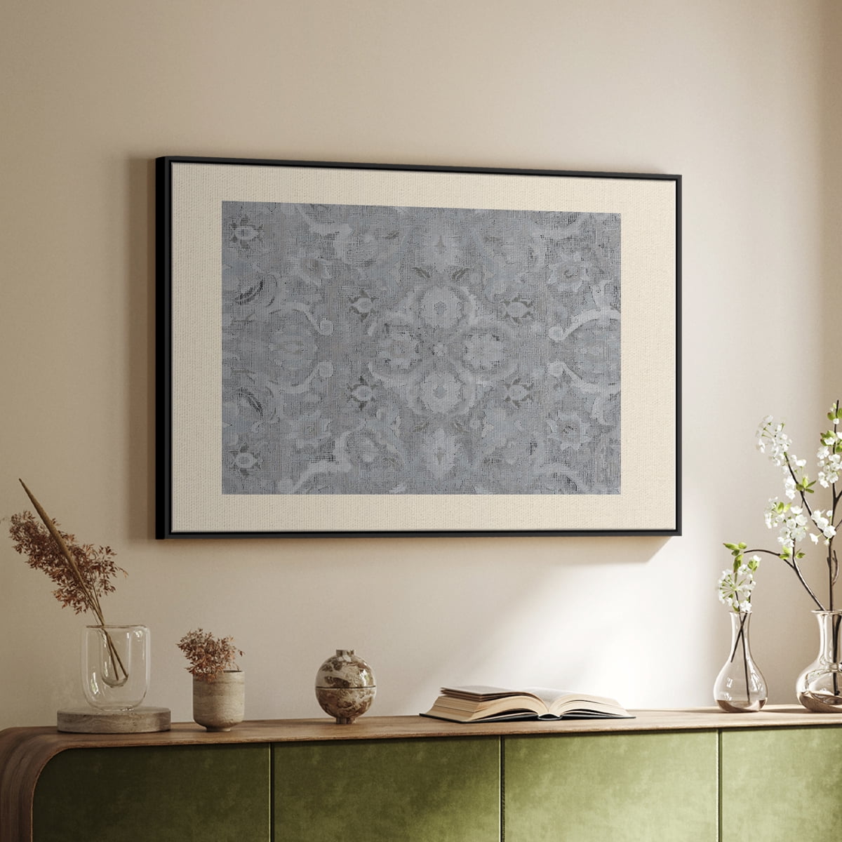Vintage Abstract Print-I Framed in Black Wood Gallery Wrapped Canvas 25 in. x 37 in.