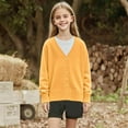 thumbnail image 2 of Girls Cardigan Sweater V Neck Button Down Long Sleeve Soft Knit Outerwear Coat Ribbed Details Spring Fall Clothes (2-3 Years, Yellow), 2 of 6