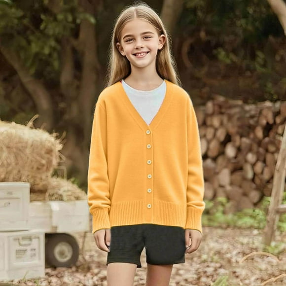 Cowsor Kids Cardigan Sweater Winter Warm V Neck Cotton Knit Sweaters Fall Fashion Long Sleeve Open Front Button Down Tops