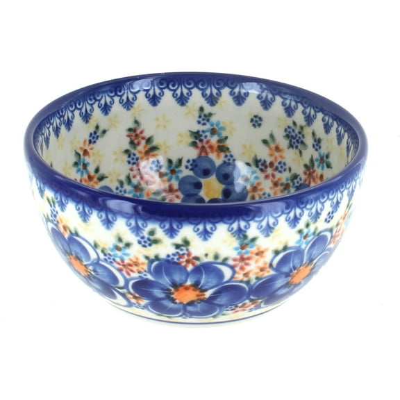 Blue Rose Polish Pottery Blue Dahlia Dessert Bowl