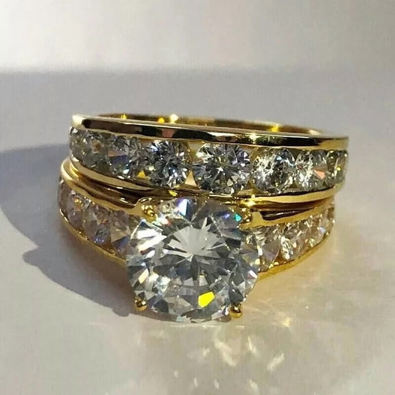 2.50Ct Round Cut Simulated Diamond Women's Wedding Band Ring Set 14K Yellow Gold Plated