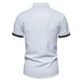 thumbnail image 6 of WREESH Men's Casual Button Down Shirts with Spliced Sleeve Turn Down Collar, Color Matching Short Sleeve Cardigan White, 6 of 9