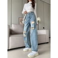 thumbnail image 2 of Pantalones vaqueros de mujer con agujeros deshilachados hasta los tobillos sueltos elegantes de verano para el tiempo libre, pierna ancha, cintura alta, Harajuku Y2K, pantalones retro de moda básicos, 2 of 6