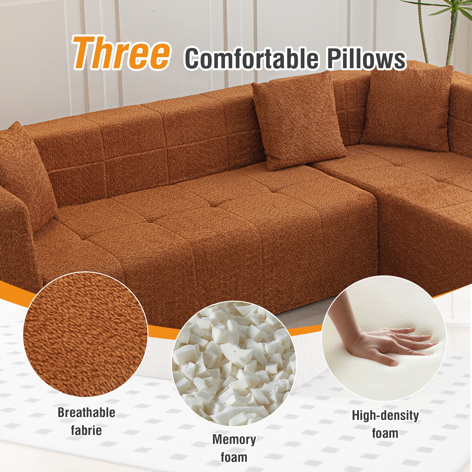 MOONMISS 105.5" Polyester Upholstered Modular Oversized L-Shaped Comfy Sectional Compressed Sofa-Brown