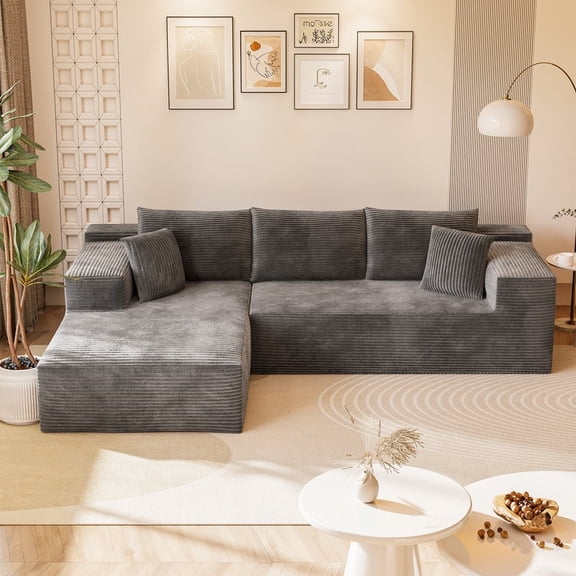 Homall 108" Sectional Sofa Boneless Cloud Couch with L-Shape Chaise Modular Sofa Couch with Deep Seat No Assembly for Living Room,Studio,Apartment,Corduroy Gray