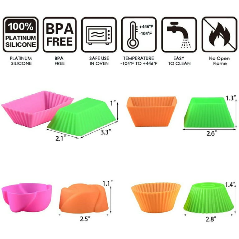 Roofei 18 Pack Silicone Baking Cups Cupcake Liners - Reusable Silicone Molds Including Round, Rectanguar, Square, Flower BPA Free Food Grade Silicone