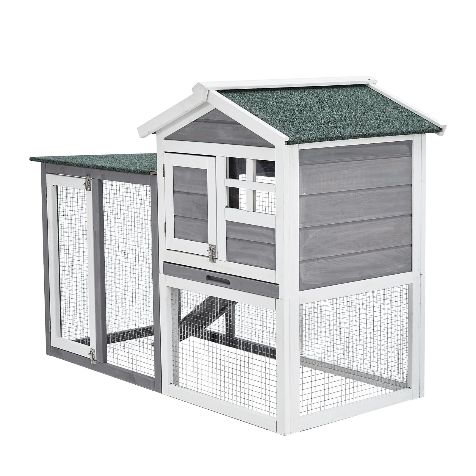 Gravee 48''L Rabbit Hutch Indoor Outdoor Bunny Cage Rabbit Hutch Wood House Pet Cage for Small Animals (Grey/White)