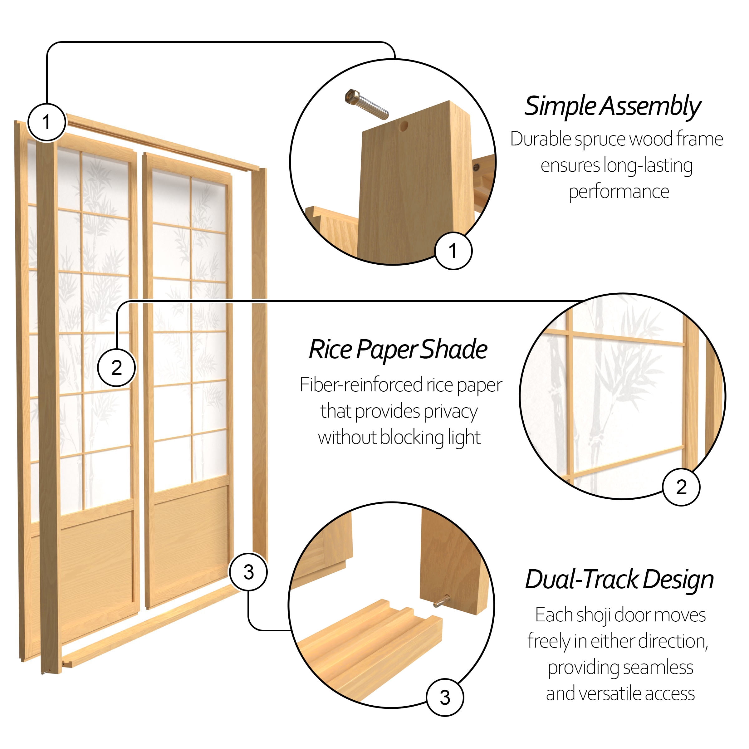 Red Lantern 7 ft. Tall Bamboo Tree Shoji Sliding Door Kit - Natural