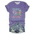 thumbnail image 3 of WNEGSTG Shirts for Women Cute Letter Graphic T Shirt Short Sleeve Shirts Top Purple, 3 of 3