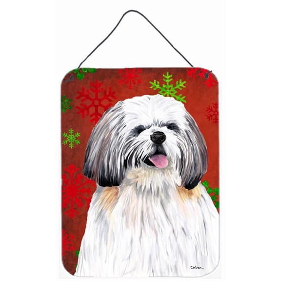 Shih Tzu Red and Green Snowflakes Holiday Christmas Aluminium Metal Wall Or Door Hanging Prints
