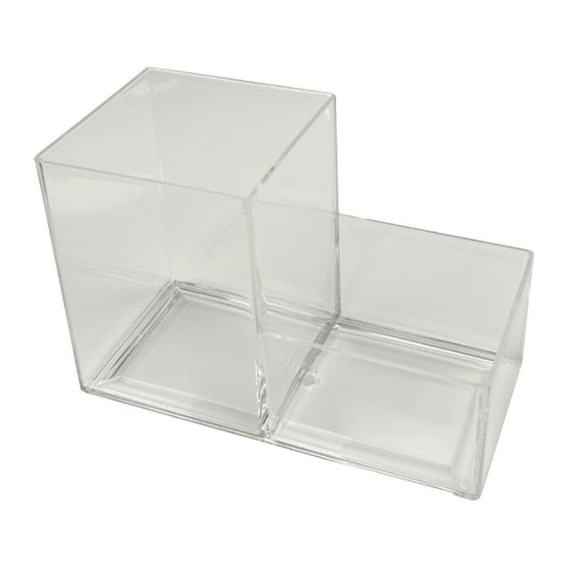 bbymog Organizer Two Grids Transparent Plastic Pen Holders Stationery Height Partitioned Arrange Storage Box Clear Free Size