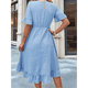 thumbnail image 4 of Vestido de Mujer de Corta, Cintura Alta, Cuello Redondo, Liso, con Volantes, Azul , XXL, 4 of 8