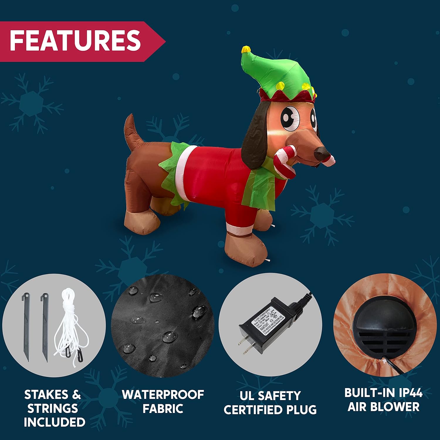 Joyfy 5 Ft Christmas Inflatable Puppy with Candy Cane photo 4