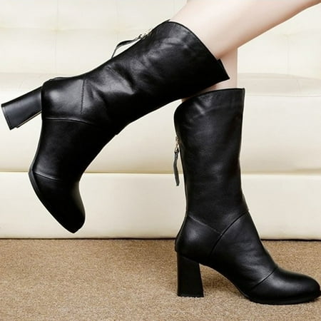 

Tawop Pirate Boots Leather Shoes Zipper Solid Color Pointed Toe High Heels Wear-Resistant Fringed Mid-Tube Knight Boots Born Boots For Women Waterproof Boots