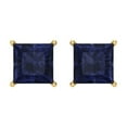 thumbnail image 3 of 4 Ct Princess Cut Studs Blue Sapphire 18K Yellow Solid Solid Gold Everyday Dainty Earrings Screw Back, 3 of 7