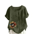 thumbnail image 2 of Gamivast Women Floral Print Linen Shirts Button Short Sleeve Gauze Tops Trendy Loose Fit Cotton Blouses Green L Of The Day Online Only, 2 of 4