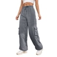 thumbnail image 2 of Kureaily Women Solid Casual High Waist Lace Up Workwear Pocket Straight Leg Sweatpants Women's Wide Leg Pants, 2 of 5