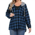 thumbnail image 4 of Karight Womens Plus Size Classic Plaid Long Sleeve Shirt Button Down Hooded Oversized Sweatshirt Top with Pockets, 4 of 5