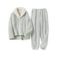 thumbnail image 1 of Seyurigaoka Women 2 Pcs Pajamas Set Solid Color Flannel Long Sleeve Hooded Pullover Tops + Casual Elastic Pants Sleepwear Loungewear, 1 of 7