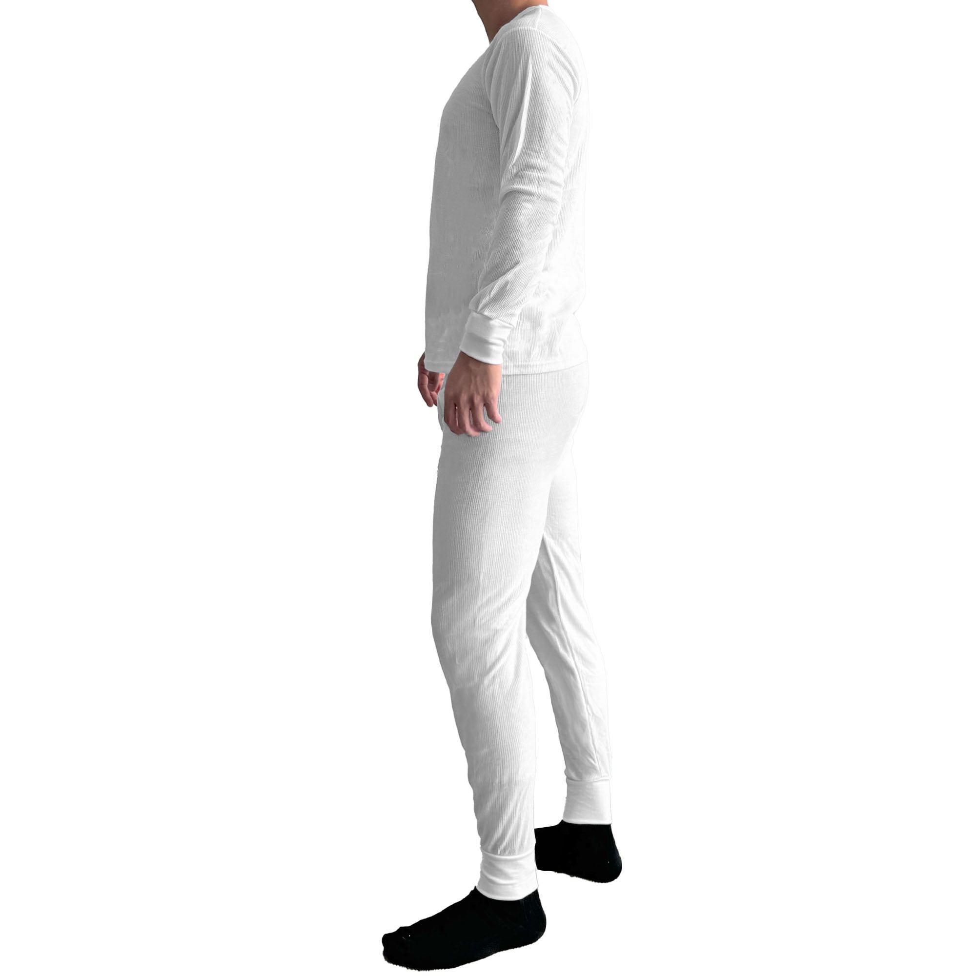 Wearslim® Men's Cotton Quilted Winter Lightweight Thermal Underwear for Men  Long Johns Set with Fleece Lined Soft Tailored Fit Warmer White,Size L