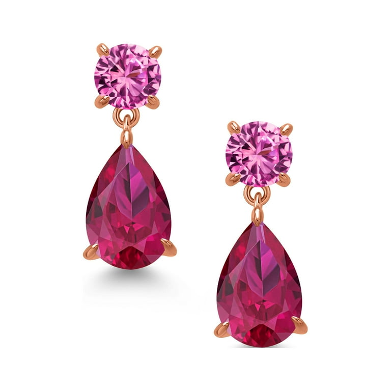 Dangling Stone Pendant Earrings - Pink Gems - Ladies