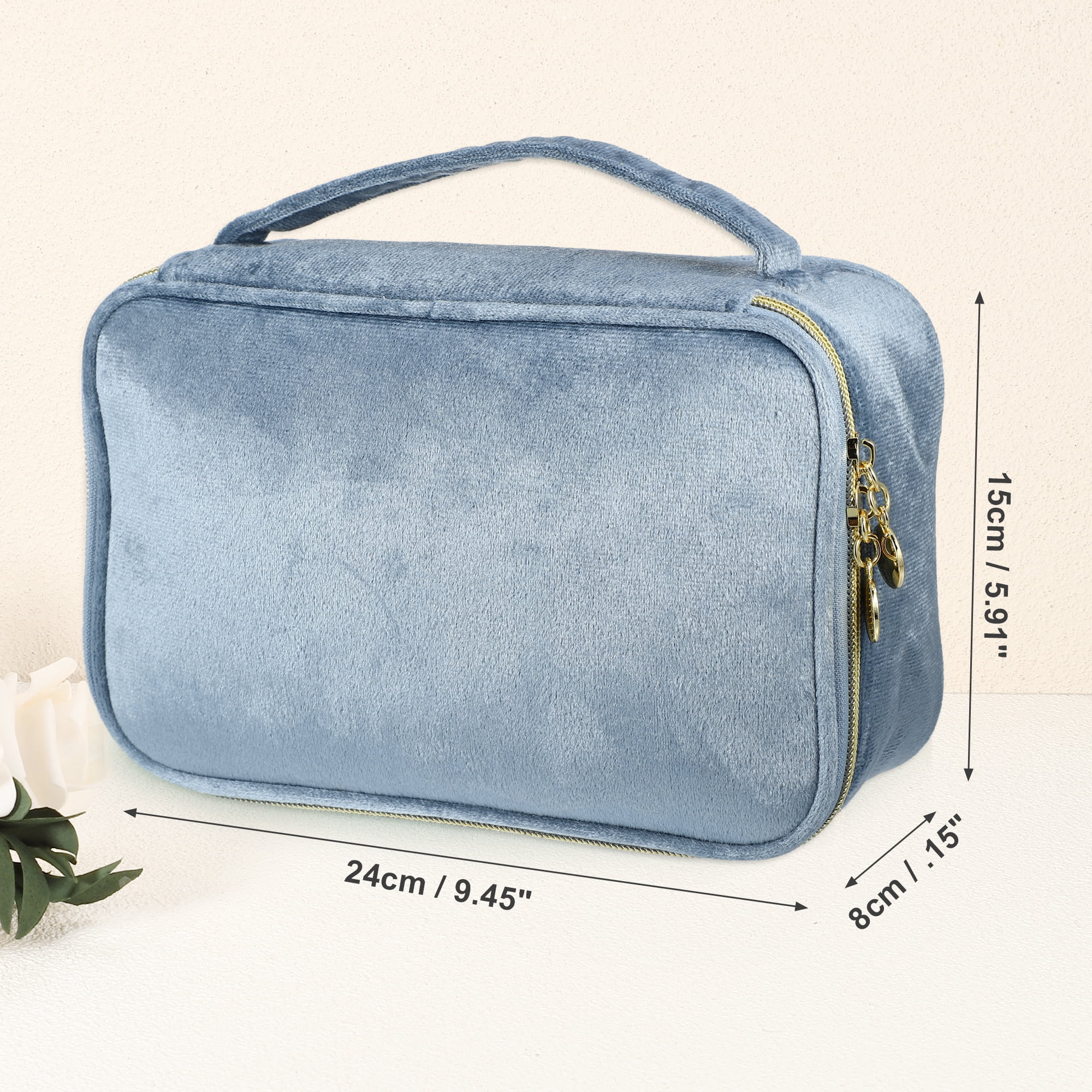 Unique Bargains 1Pc Durable Multifunctional Velvet Storage Cosmetic Bag for Women Blue