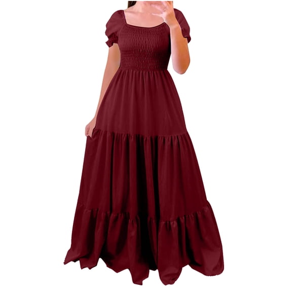 Gspmoly Womens Dresses, Women'S Spring Summer European and Dress One Shoulder Solid Off Shoulder Long Colordress Short Sleeve One Shoulder and Ankle Dress Cocktail Dress up to 65% Off