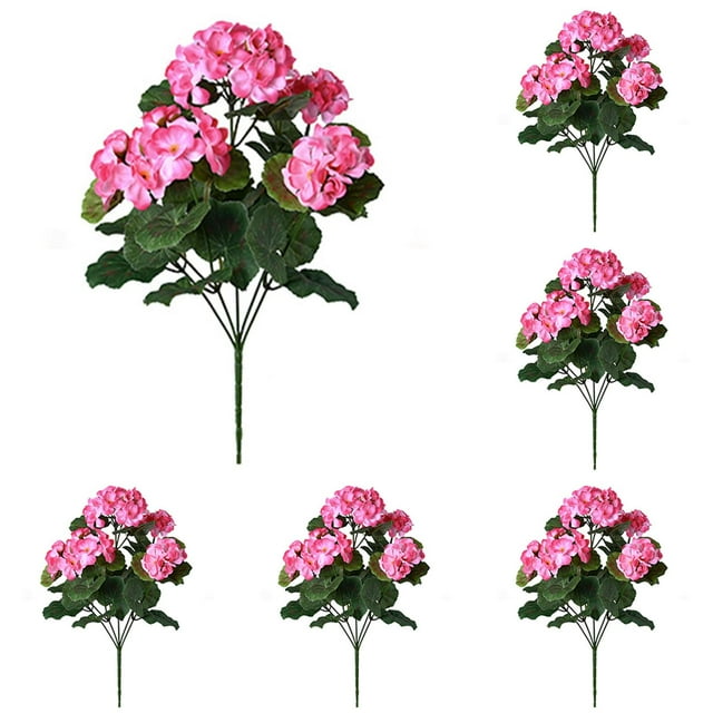 36 Pcs Fleurs de Géranium Artificielles pour l'Extérieur - Buisson de Géraniums en Soie Résistant aux UV avec Tiges Ajustables, Fausses Plantes de Géranium Rouge pour Décoration de Jardin, Patio, Tombe (14,14 Pouces de Hauteur)