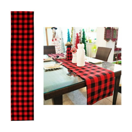 

Durable Decoration Black Red Plaid Waterproof Double Side Table Runner Cotton Burlap Buffalo Plaid Table Runner For Holiday Table Decorations 14*108 Decorative Table Banner B