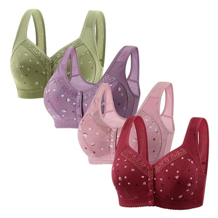 Tao Tao Trendy Bras For Older Women Front Closure Bra No Underwire Cotton Bras Breathable Comfy Soft Bras With Support And Lift 4 Pack Green M