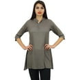 thumbnail image 4 of Phagun Women's Gray Cotton Modal 3/4 Sleeve Button Down Blouse Shirt Top - 10, 4 of 8