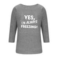 thumbnail image 3 of UTSJKR Women's Casual Fashion Letter Printed Top - Fleece Ribbed Crewneck 3/4 Sleeve Pullover T-Shirt Gray XL, 3 of 5