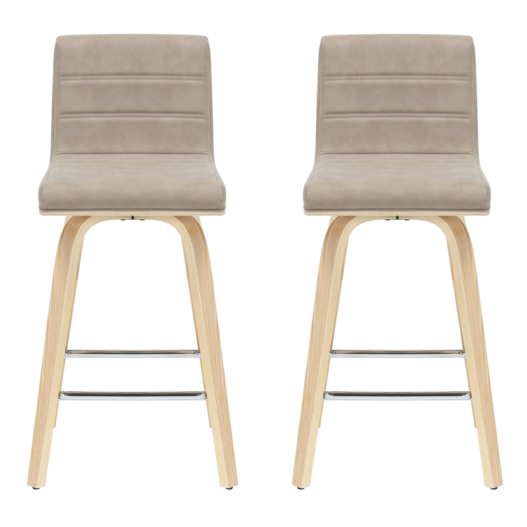 Vienna 35.5 in. H Swivel Counter Height Vintage Taupe Square Back Wood Bar Stool with Faux Leather Seat Set of 2