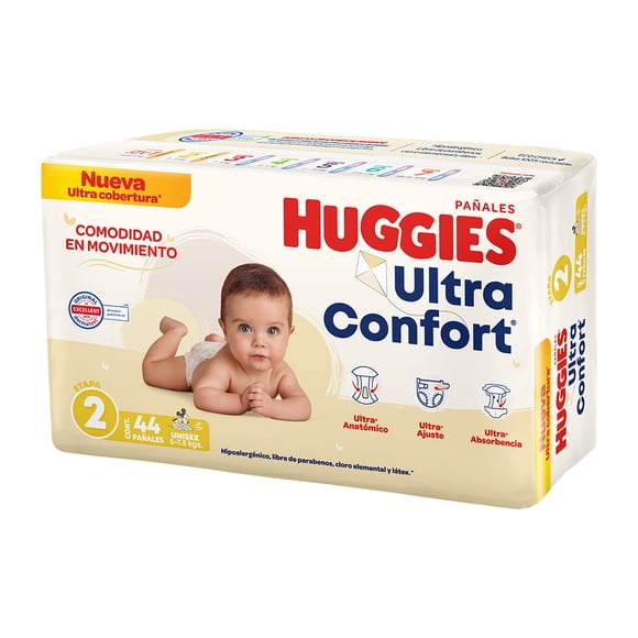 Pañales Huggies UltraConfort etapa 2 unisex 44 piezas