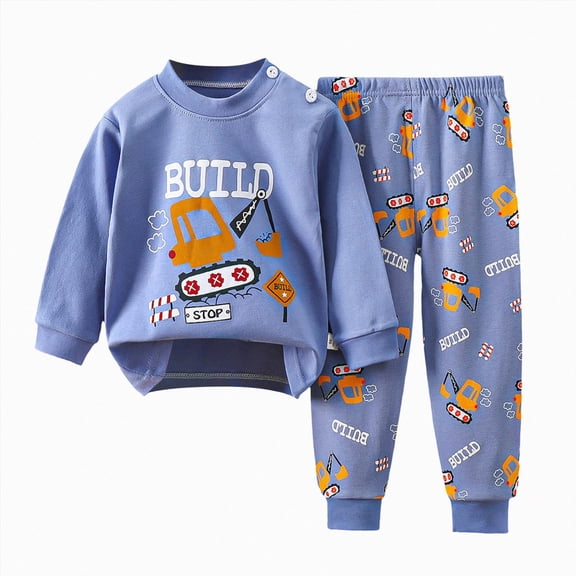 YDFCWX Boys Long Sleeve Pajamas Boys Two Piece Cotton Sleepwear Set Long Sleeve Tee and Matching Pants Sky Blue,6-12 Months