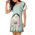 thumbnail image 2 of Fotbe White Bunny Bottom And Easter Eggs Pattern Women's Cotton Nightgown Sleepwear Short Sleeves Shirt Casual Print Sleepdress, 2 of 6