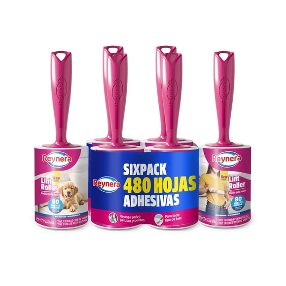 6 Pzas De Rodillos Quita Pelusa y Pelos de MAscota Con 80 C/u Hojas Reynera 6-0-5281
